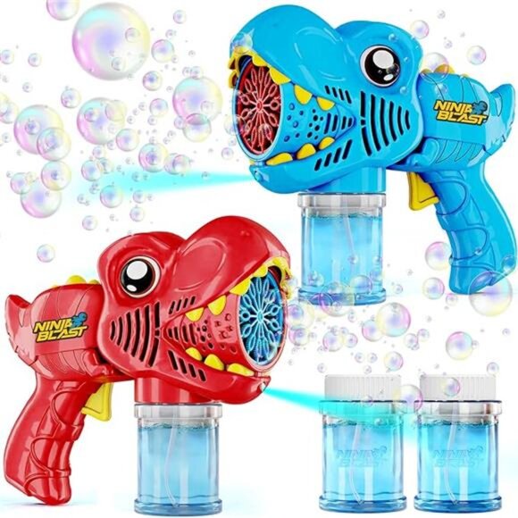 Dino Bubble Guns for Kids - 2 Pack - Bubbles Gun, Blaster, Blower, Makerr Ages 3 - Picture 8 of 8